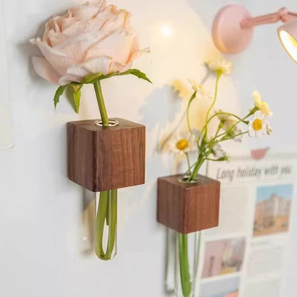 Handcrafted 3D Wooden Fridge Magnet Vase with Tube