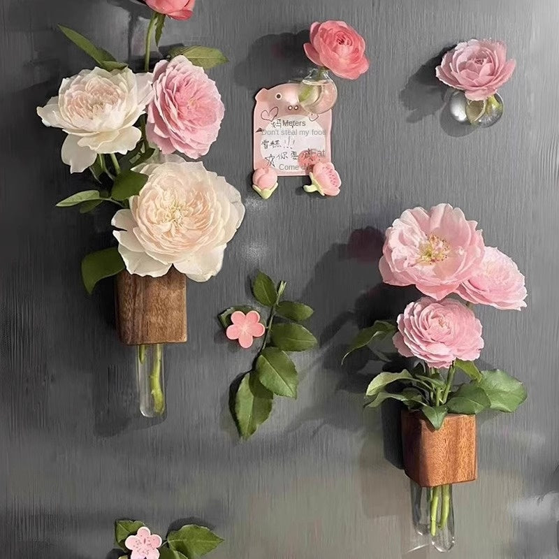 Handcrafted 3D Wooden Fridge Magnet Vase with Tube