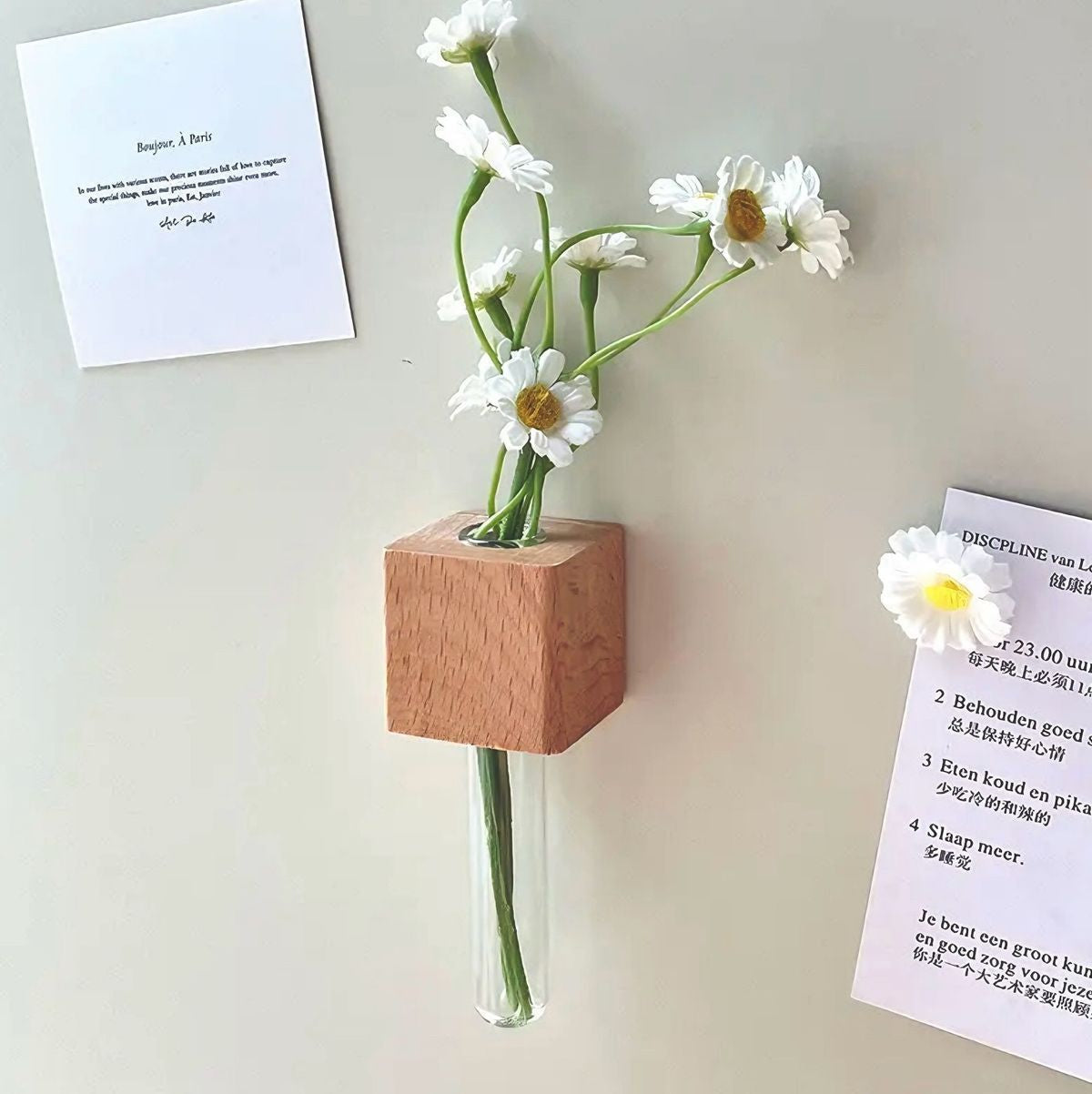 Handcrafted 3D Wooden Fridge Magnet Vase with Tube