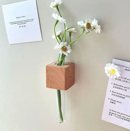 Handcrafted 3D Wooden Fridge Magnet Vase with Tube