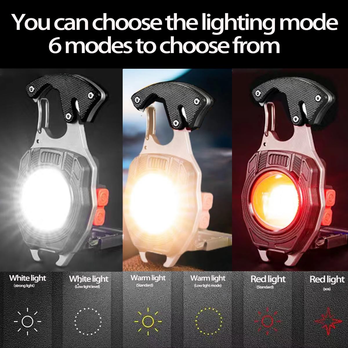 9-in-1 LED Keychain Light with Lighter, Multi Tools & USB-C Charging