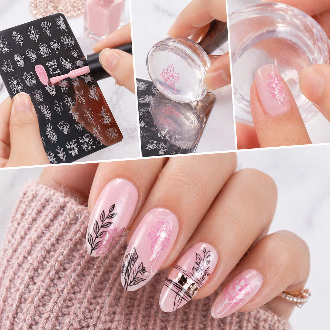 3 Styles Flower Leaves Nail Art Stamping Kit