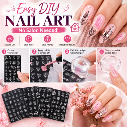 3 Styles Flower Leaves Nail Art Stamping Kit