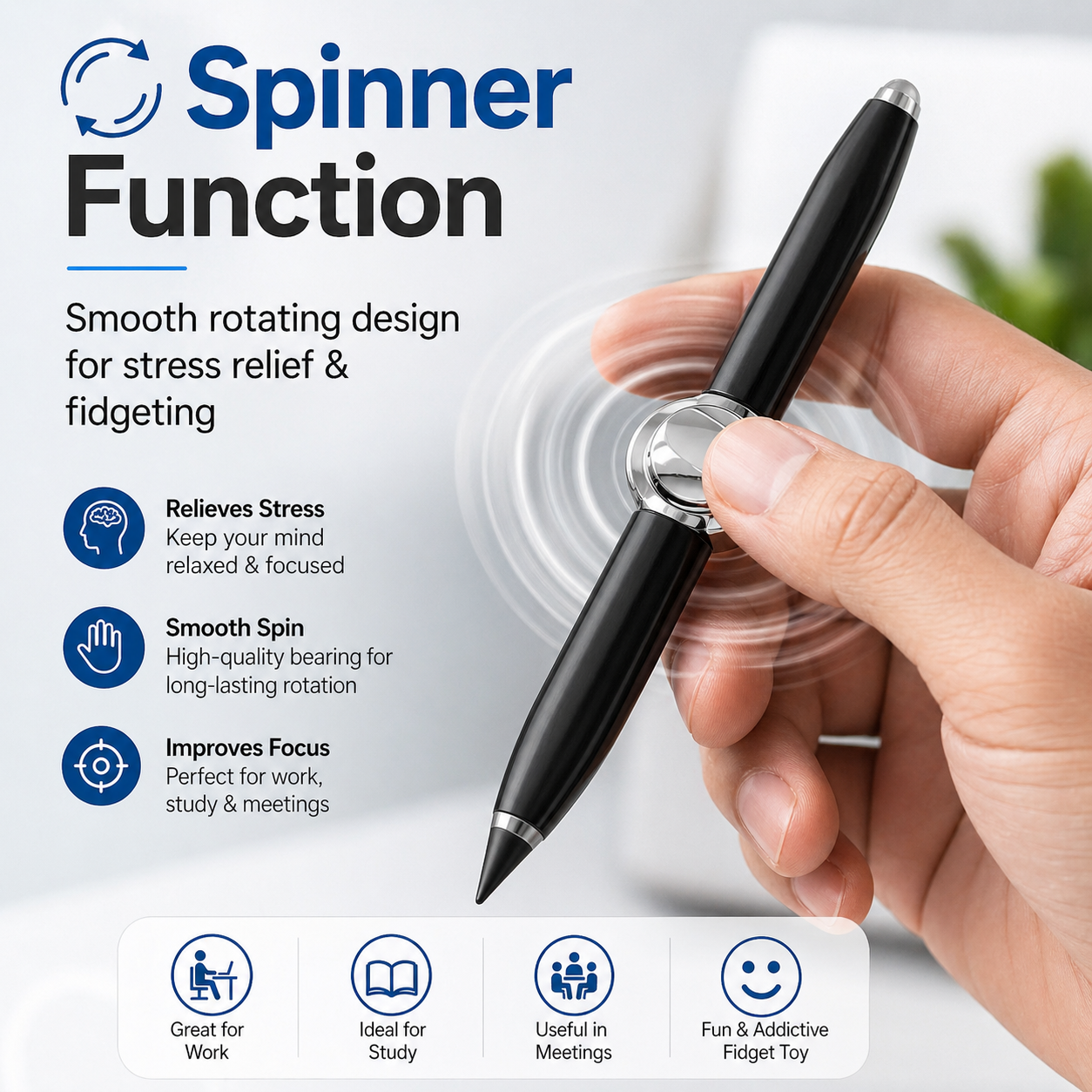 Fidget Spinner Pen – Stress Relief Rotating Ballpoint Pen for Focus & Fun