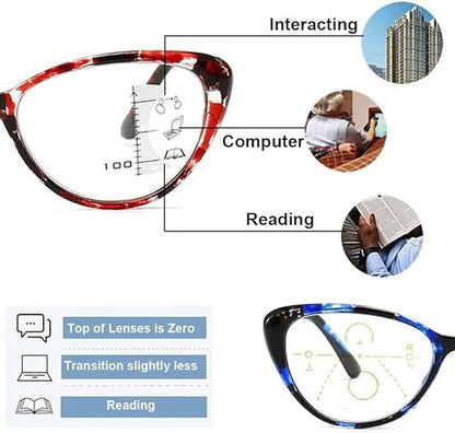 Cat Eye WIith Pearl Hinge Progressive Multifocal Reading Glasses