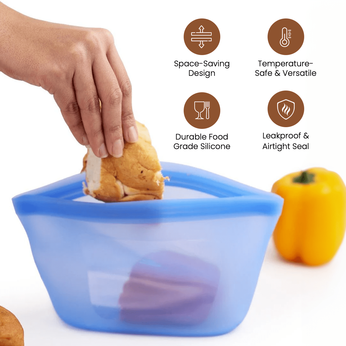 Reusable Silicone Food Storage Bags with Leak proof Airtight Seal