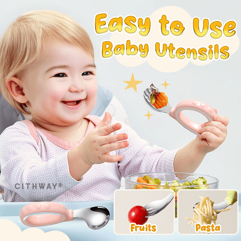 Kids Self-Feeding Training Spoon & Fork Set