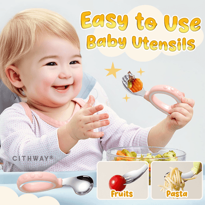 Kids Self-Feeding Training Spoon & Fork Set